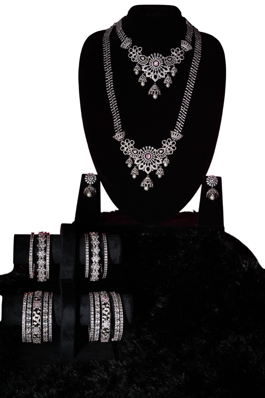 Baby Pink American Diamond Bridal Set